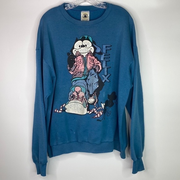Vintage Ross International Felix The Cat Blue Crew Hip Hop Hipster Sweatshirt - Picture 1 of 11